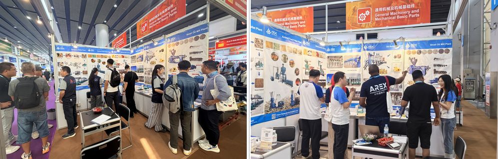 ABC Machinery booth 8.1H48 at the 139th Canton Fair with process panels on the walls and buyers at the counter