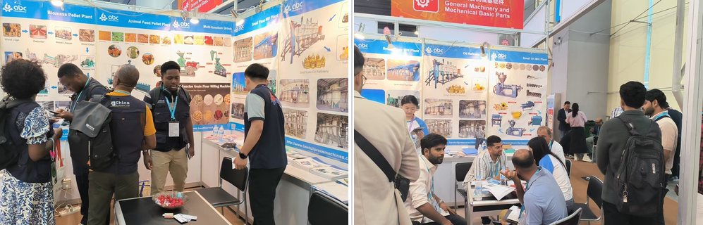 A buyer reviewing a printed catalogue at the ABC Machinery stand